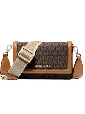 EUC MICHAEL Michael Kors Jet Set Small Phone Crossbody Logo Web Strap Snap Close